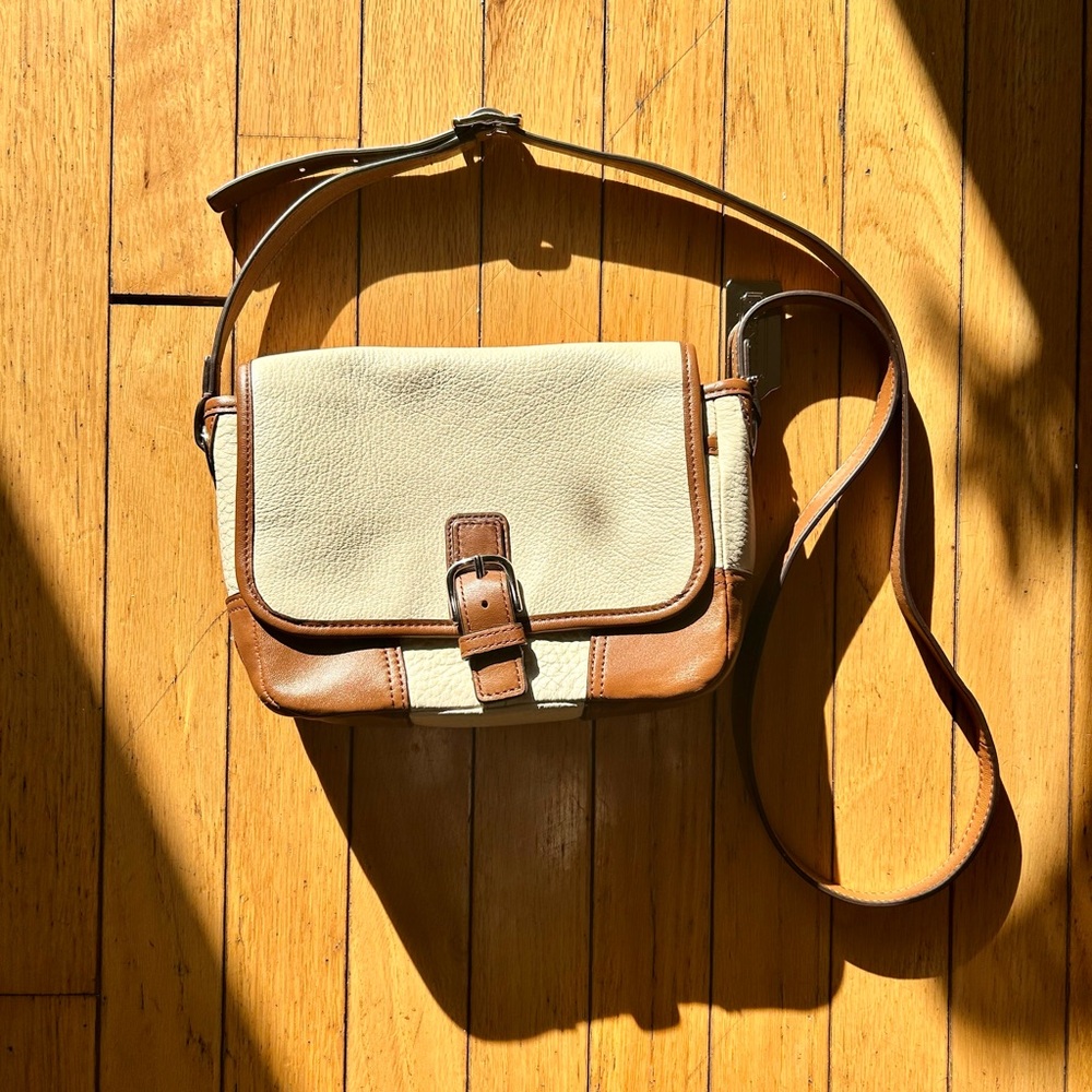 Coach Cream and Brown Crossbody Bag with Leather Accents